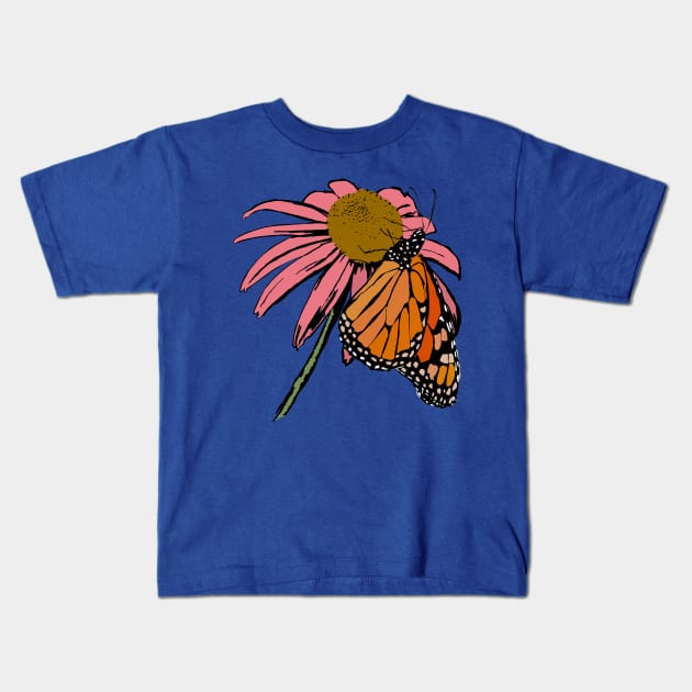 Monarch Butterfly on Flower Kids T-Shirt by KatieMorrisArt